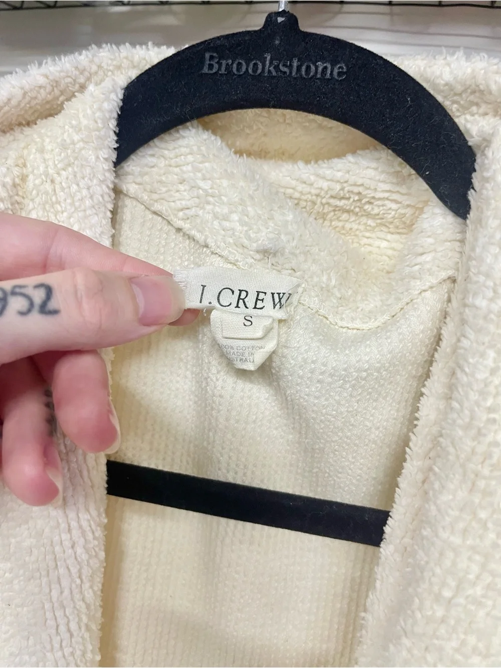 J.Crew Ivory Terry Plush Bath Robe Long Belted White Cozy Loungewear Small
